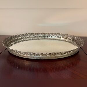 Elegant Vintage Silver Oval Mirror